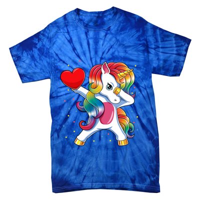 Dabbing Unicorn Heart Funny Valentines Day Gift Tie-Dye T-Shirt