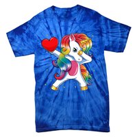 Dabbing Unicorn Heart Funny Valentines Day Gift Tie-Dye T-Shirt