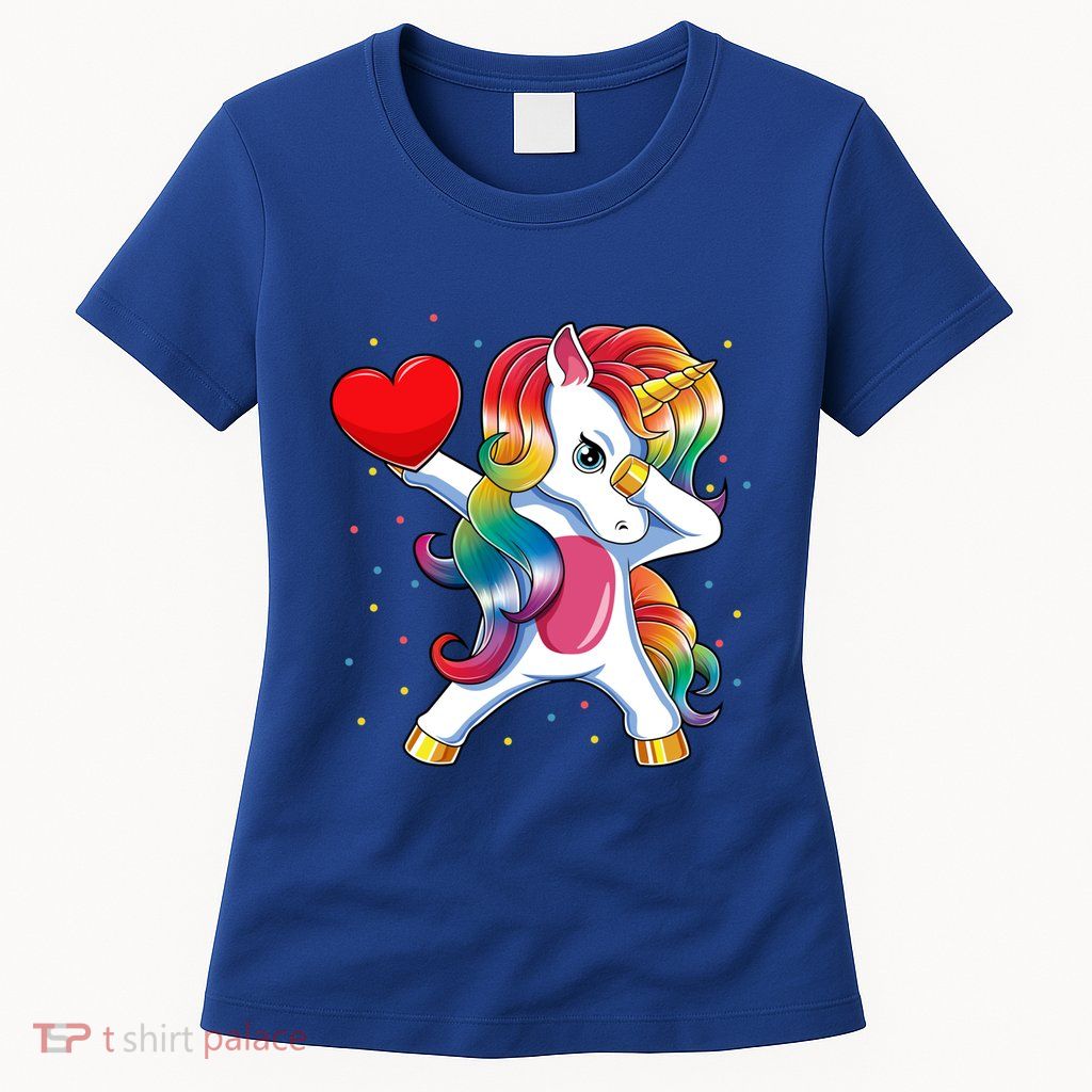Dabbing Unicorn Heart Funny Valentines Day Gift Womens T-Shirt