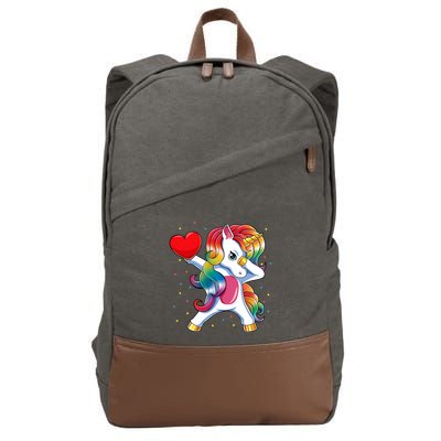 Dabbing Unicorn Heart Funny Valentines Day Gift Cotton Canvas Backpack