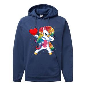 Dabbing Unicorn Heart Funny Valentines Day Gift Performance Fleece Hoodie