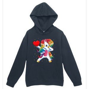 Dabbing Unicorn Heart Funny Valentines Day Gift Urban Pullover Hoodie