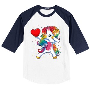 Dabbing Unicorn Heart Funny Valentines Day Gift Baseball Sleeve Shirt