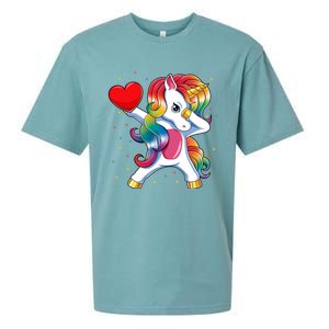 Dabbing Unicorn Heart Funny Valentines Day Gift Sueded Cloud Jersey T-Shirt