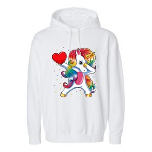 Dabbing Unicorn Heart Funny Valentines Day Gift Garment-Dyed Fleece Hoodie