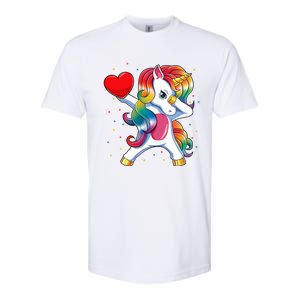 Dabbing Unicorn Heart Funny Valentines Day Gift Softstyle CVC T-Shirt