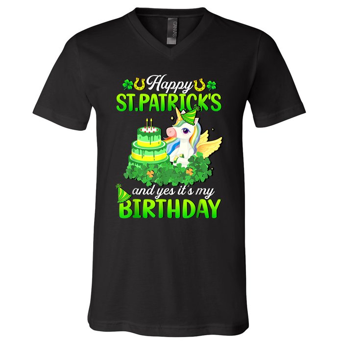 Dabbing Unicorn Happy St Patricks Day And My Birthday V-Neck T-Shirt