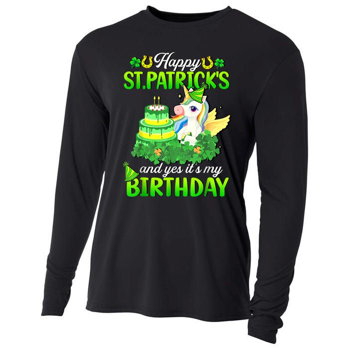 Dabbing Unicorn Happy St Patricks Day And My Birthday Cooling Performance Long Sleeve Crew