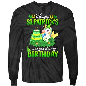 Dabbing Unicorn Happy St Patricks Day And My Birthday Tie-Dye Long Sleeve Shirt