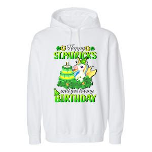 Dabbing Unicorn Happy St Patricks Day And My Birthday Garment-Dyed Fleece Hoodie