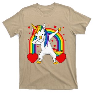 Dabbing Unicorn Hearts Rainbow Valentine's Day T-Shirt