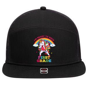 Dabbing Unicorn I'm Ready To Rock First Grade Back to School 7 Panel Mesh Trucker Snapback Hat