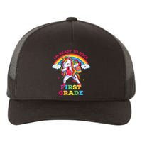 Dabbing Unicorn I'm Ready To Rock First Grade Back to School Yupoong Adult 5-Panel Trucker Hat