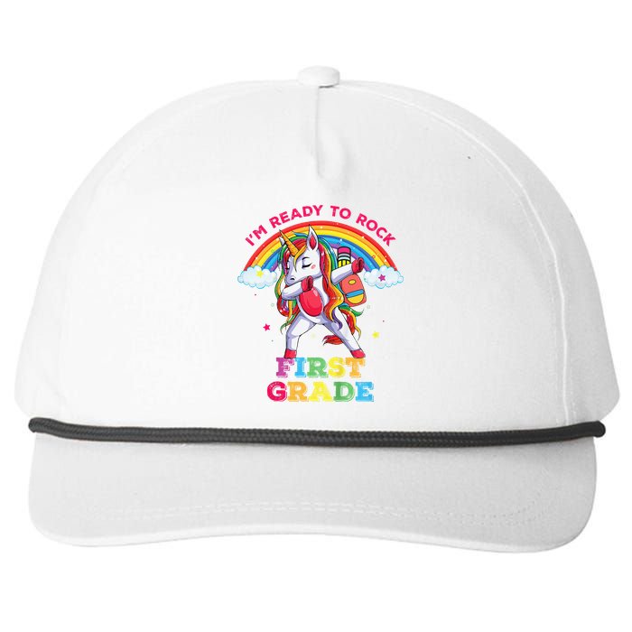 Dabbing Unicorn I'm Ready To Rock First Grade Back to School Snapback Five-Panel Rope Hat