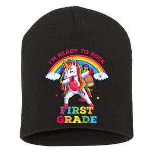 Dabbing Unicorn I'm Ready To Rock First Grade Back to School Short Acrylic Beanie