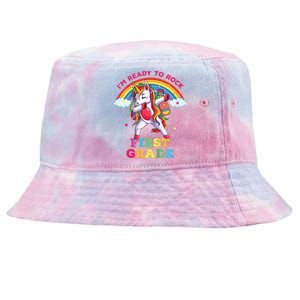 Dabbing Unicorn I'm Ready To Rock First Grade Back to School Tie-Dyed Bucket Hat