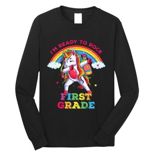 Dabbing Unicorn Im Ready To Rock First Grade Back To School Long Sleeve Shirt