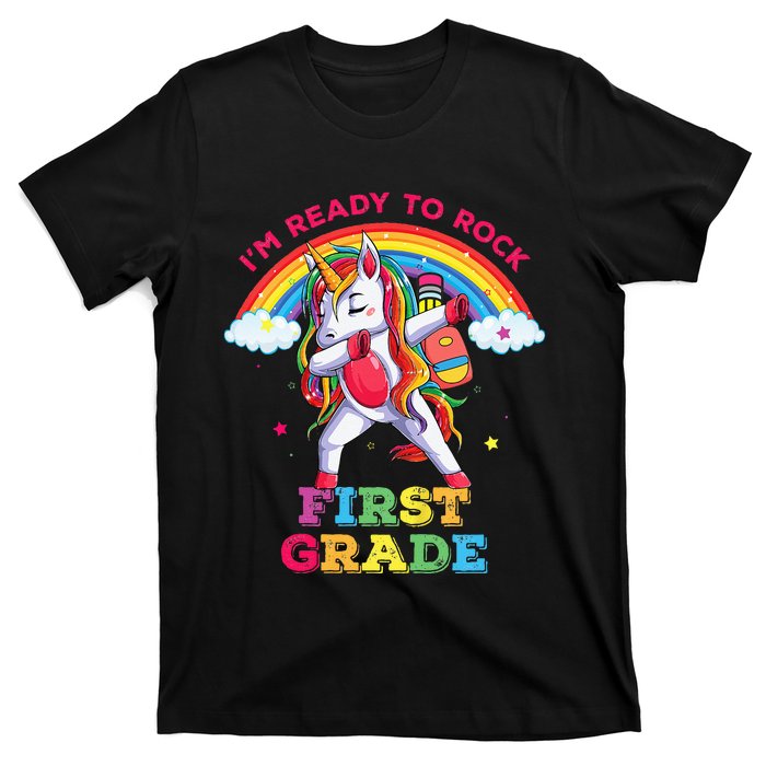 Dabbing Unicorn Im Ready To Rock First Grade Back To School T-Shirt