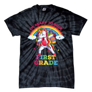 Dabbing Unicorn Im Ready To Rock First Grade Back To School Tie-Dye T-Shirt