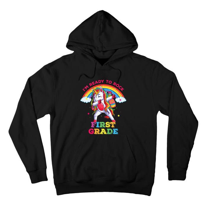 Dabbing Unicorn Im Ready To Rock First Grade Back To School Tall Hoodie