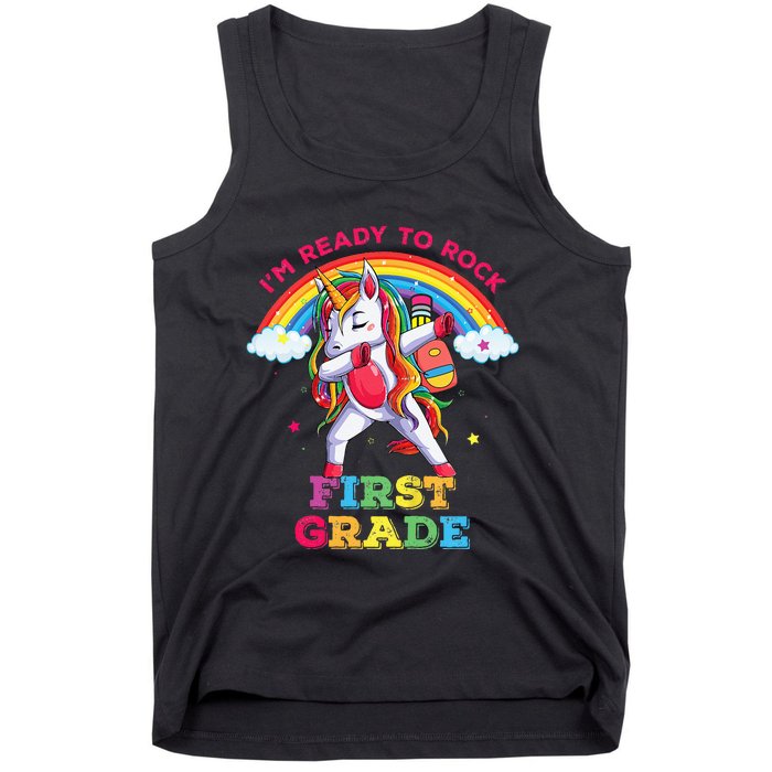 Dabbing Unicorn Im Ready To Rock First Grade Back To School Tank Top