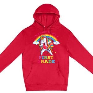 Dabbing Unicorn Im Ready To Rock First Grade Back To School Premium Pullover Hoodie