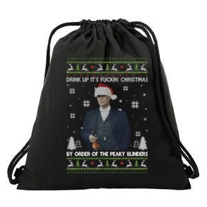 Drink Up Its Fuckin Christmas By Order Ugly Merry Fookin Christmas Drawstring Bag