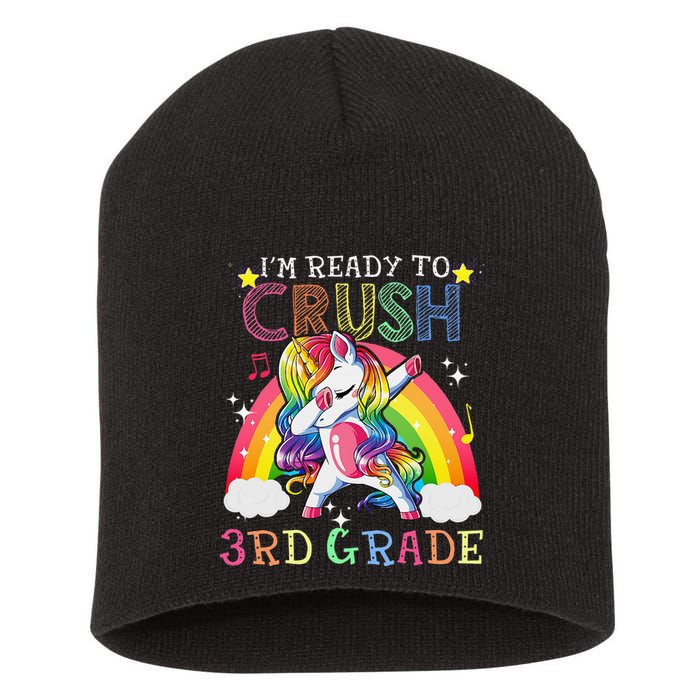 Dabbing Unicorn Im Ready To Crush 3rd Grade Back To School Short Acrylic Beanie