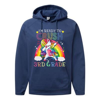 Dabbing Unicorn Im Ready To Crush 3rd Grade Back To School Performance Fleece Hoodie