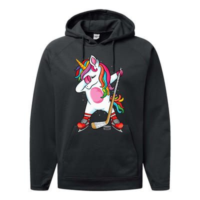 Dabbing Unicorn Ice Hockey funny ice Hockey Performance Fleece Hoodie