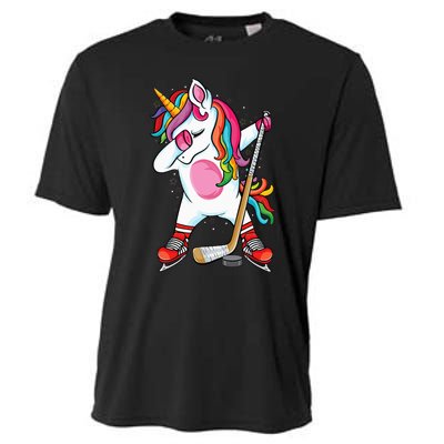 Dabbing Unicorn Ice Hockey funny ice Hockey Cooling Performance Crew T-Shirt