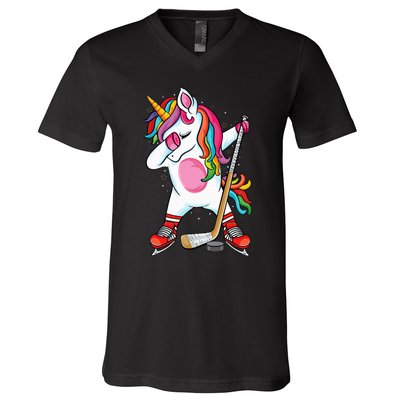 Dabbing Unicorn Ice Hockey funny ice Hockey V-Neck T-Shirt