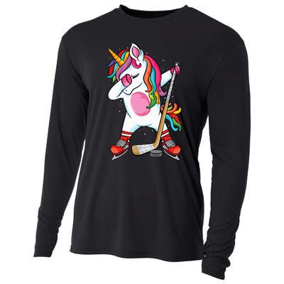 Dabbing Unicorn Ice Hockey funny ice Hockey Cooling Performance Long Sleeve Crew