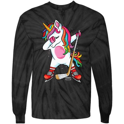 Dabbing Unicorn Ice Hockey funny ice Hockey Tie-Dye Long Sleeve Shirt