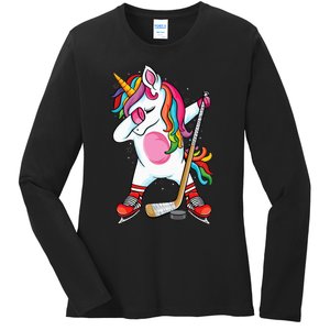 Dabbing Unicorn Ice Hockey funny ice Hockey Ladies Long Sleeve Shirt