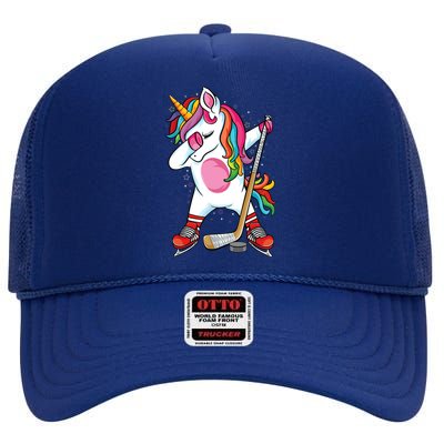 Dabbing Unicorn Ice Hockey Funny Ice Hockey High Crown Mesh Back Trucker Hat