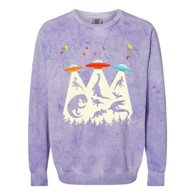 Dinosaur Ufo Lover Retro Alien Abduction Colorblast Crewneck Sweatshirt