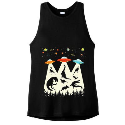 Dinosaur Ufo Lover Retro Alien Abduction Ladies PosiCharge Tri-Blend Wicking Tank