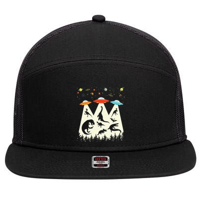 Dinosaur Ufo Lover Retro Alien Abduction 7 Panel Mesh Trucker Snapback Hat