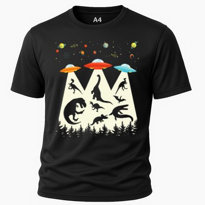 Dinosaur Ufo Lover Retro Alien Abduction Cooling Performance Crew T-Shirt