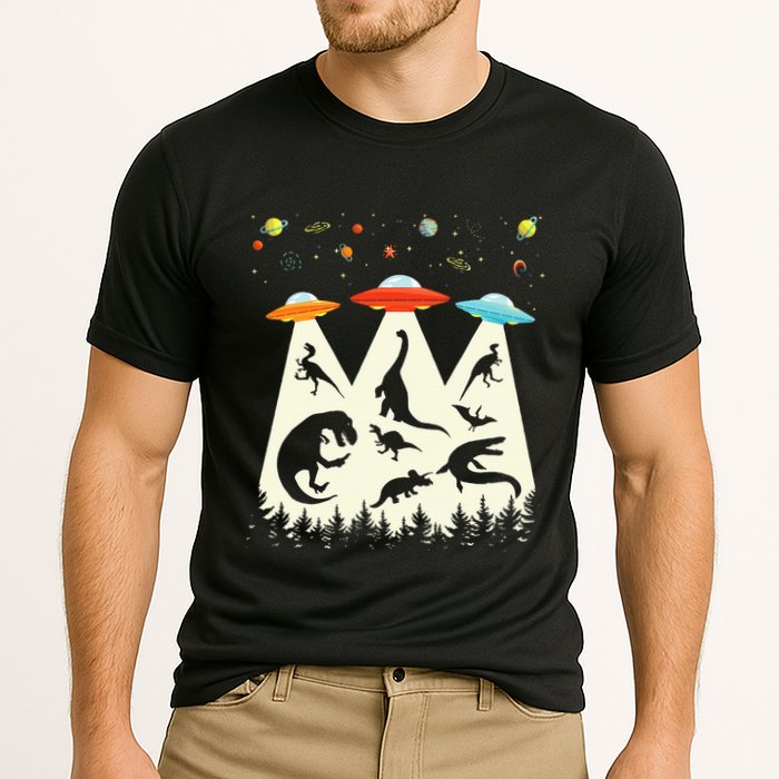 Dinosaur Ufo Lover Retro Alien Abduction Cooling Performance Crew T-Shirt