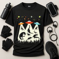 Dinosaur Ufo Lover Retro Alien Abduction Cooling Performance Crew T-Shirt