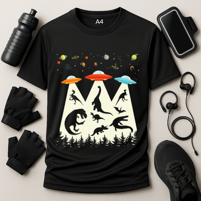 Dinosaur Ufo Lover Retro Alien Abduction Cooling Performance Crew T-Shirt