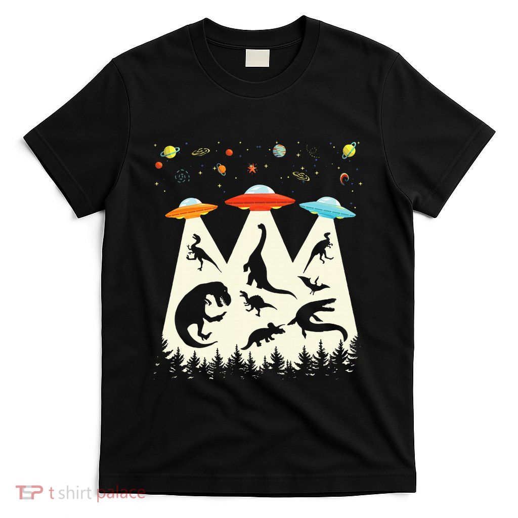 Dinosaur Ufo Lover Retro Alien Abduction T-Shirt