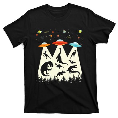 Dinosaur Ufo Lover Retro Alien Abduction T-Shirt