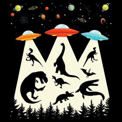 Dinosaur Ufo Lover Retro Alien Abduction T-Shirt
