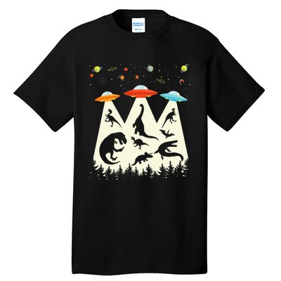 Dinosaur Ufo Lover Retro Alien Abduction Tall T-Shirt