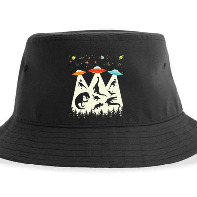 Dinosaur Ufo Lover Retro Alien Abduction Sustainable Bucket Hat
