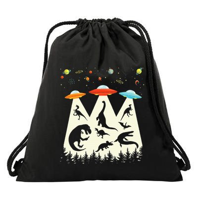 Dinosaur Ufo Lover Retro Alien Abduction Drawstring Bag