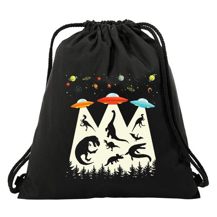 Dinosaur Ufo Lover Retro Alien Abduction Drawstring Bag